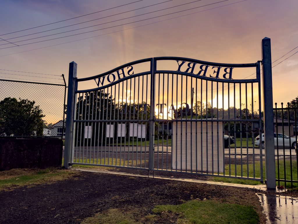 The Berry Show gates at dusk