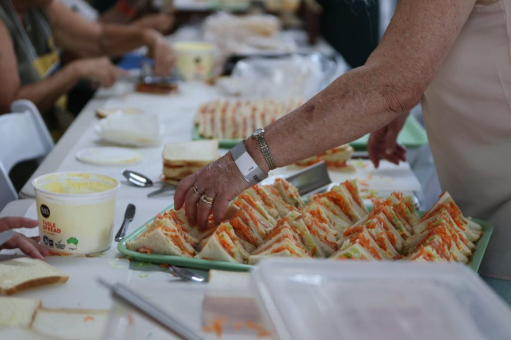 Sandwiches laid out on platters