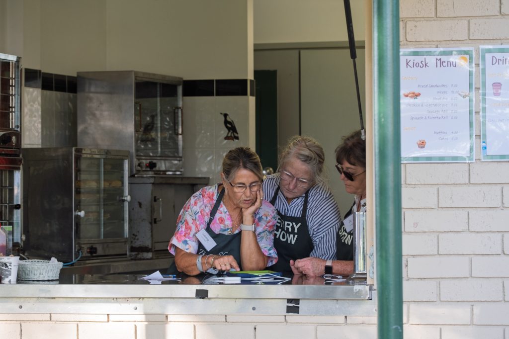 Volunteers working in the kiosk kitchen