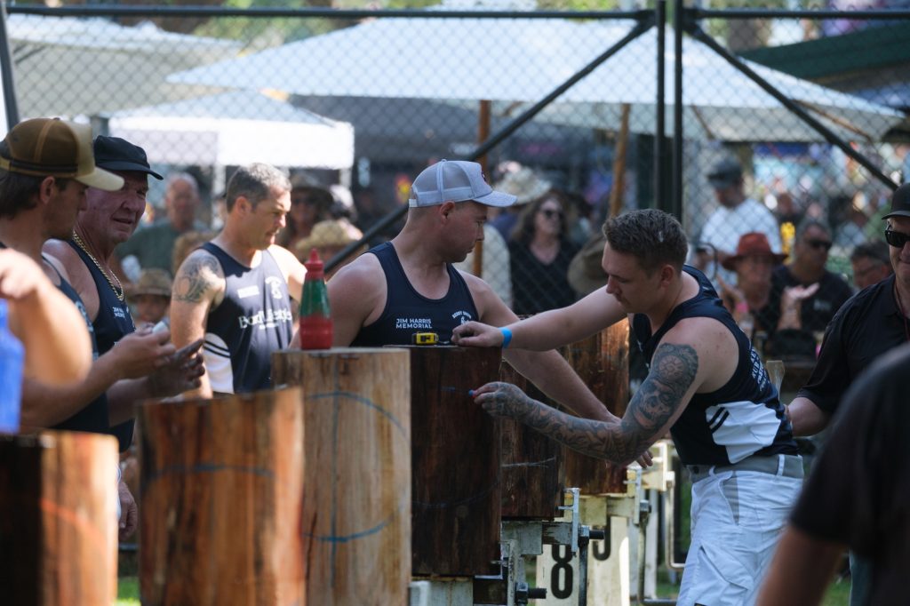 Axemen getting their blocks ready