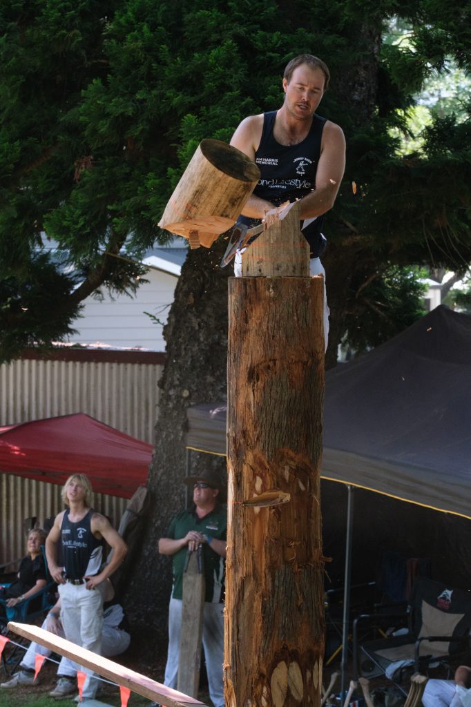 An axeman standing on top of a block